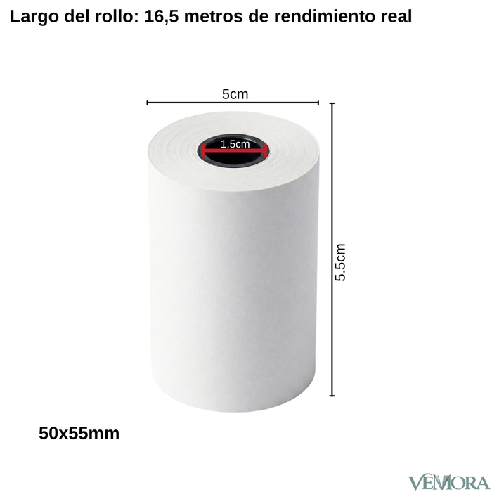 Pack 100 Rollo Papel Térmico 50x55mm 16,5mts.