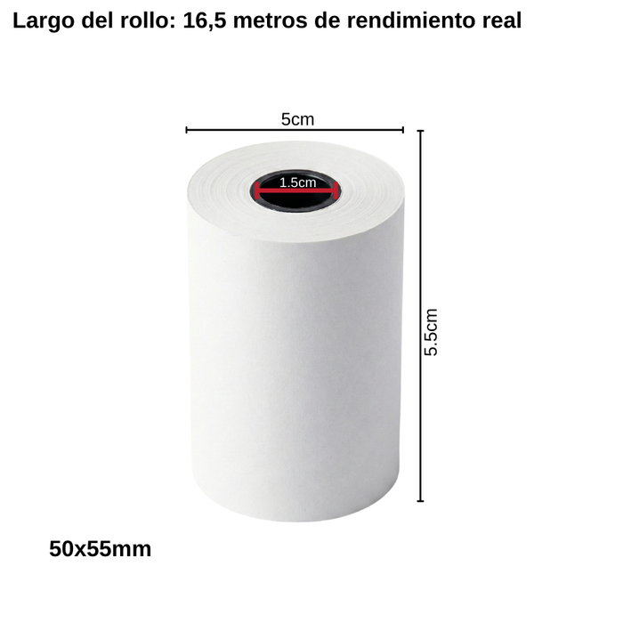 Pack 200 Rollo Papel Térmico 50x55mm Pos Transbank 16,5mts Blanco