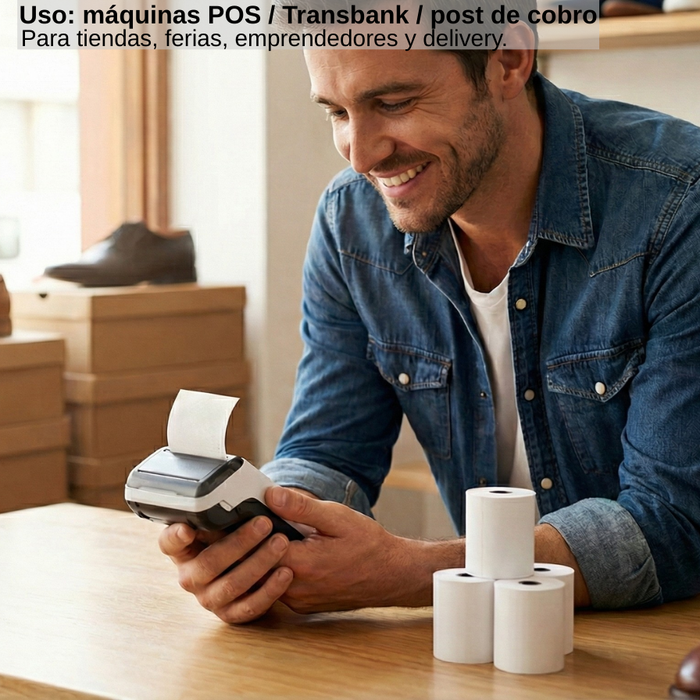 Pack 200 Rollo Papel Térmico 50x55mm Pos Transbank 16,5mts Blanco