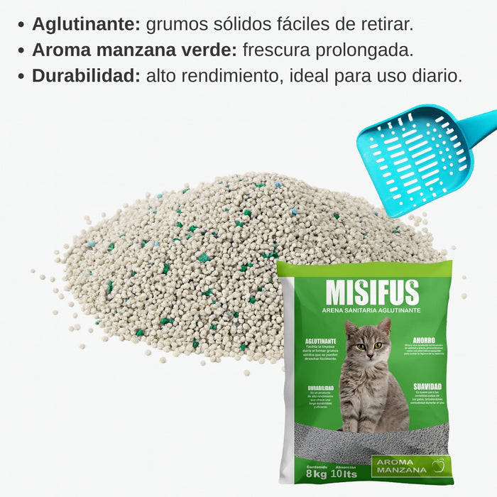 Arena Sanitaria Aglutinante Misifus 8kg Aroma Manzana
