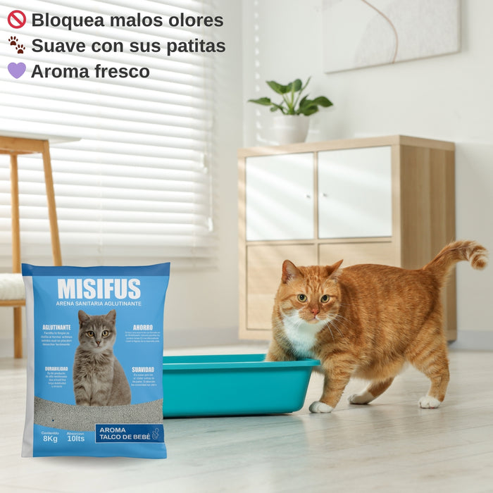 Arena Sanitaria Aglutinante Misifus 8kg Aroma Talco De Bebé