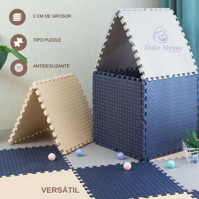 Piso Goma Eva Bebé 4 Piezas Alfombra Antigolpes Puzzle 60x60 Azul Acero
