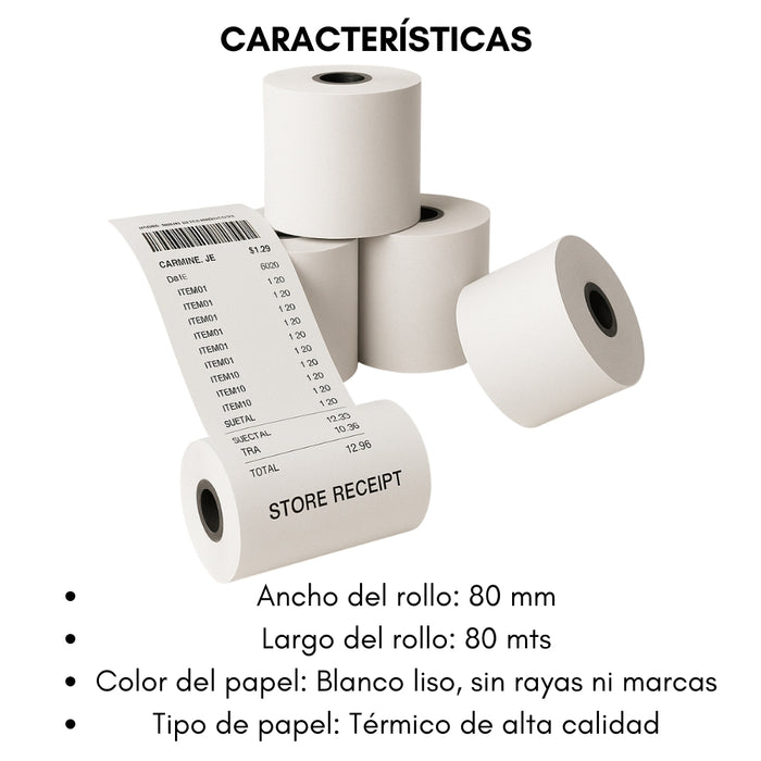 Caja 60 Rollos Papel Térmico 80mm X 80mm Largo Telotenemos Papel Para Impresora Térmica Papel Rollo Termico Boleta Factura Color Blanco
