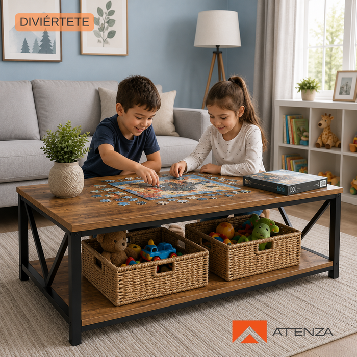 Mesa De Centro Minimalista Industrial 120x60cm Con Repisa