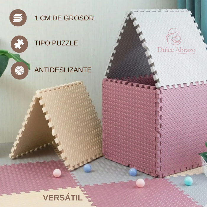 Piso Goma Eva Bebé 4 Piezas Alfombra Antigolpes Puzzle 60x60 Rosa