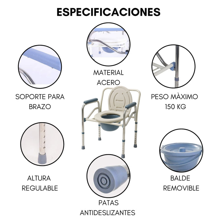 Silla Inodoro Baño Portátil Agarradera Adulto Mayor Ajustable Heizen