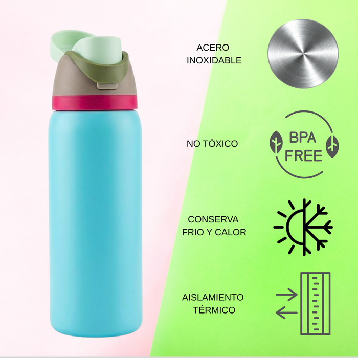 Botella De Agua 1000ml Termo Acero Inoxidable Térmico Celeste