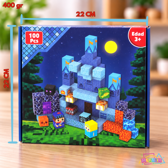 Bloques Magnéticos Juego Construcción 100Pcs Niños 3+ Juego Infantil Magnético De Armar Castillo 3D Con Cubos Magnéticos