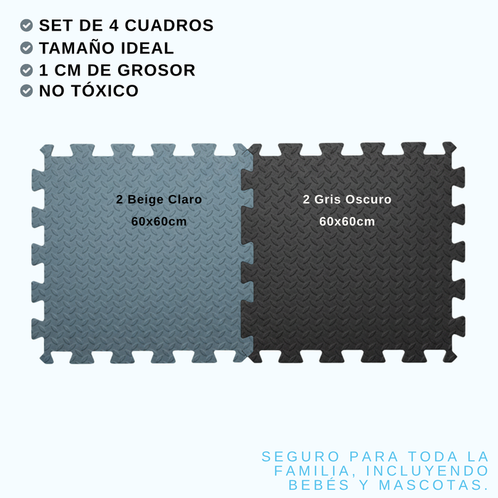 Piso De Goma Eva Infantil Niño Y Bebé Set 4 Piezas 60x60 Azul Acero