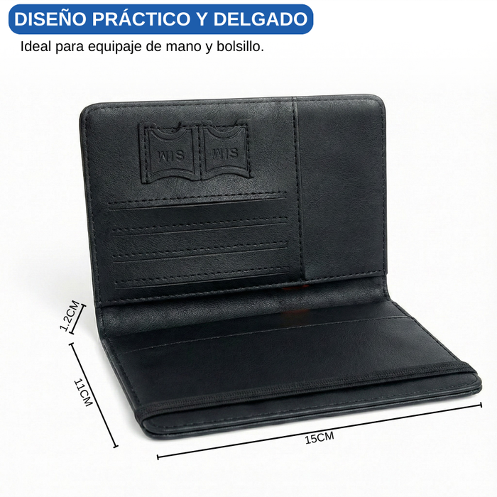 Funda Porta Pasaporte Con Tarjetero Y Sim Organizador Viaje Negro Liso