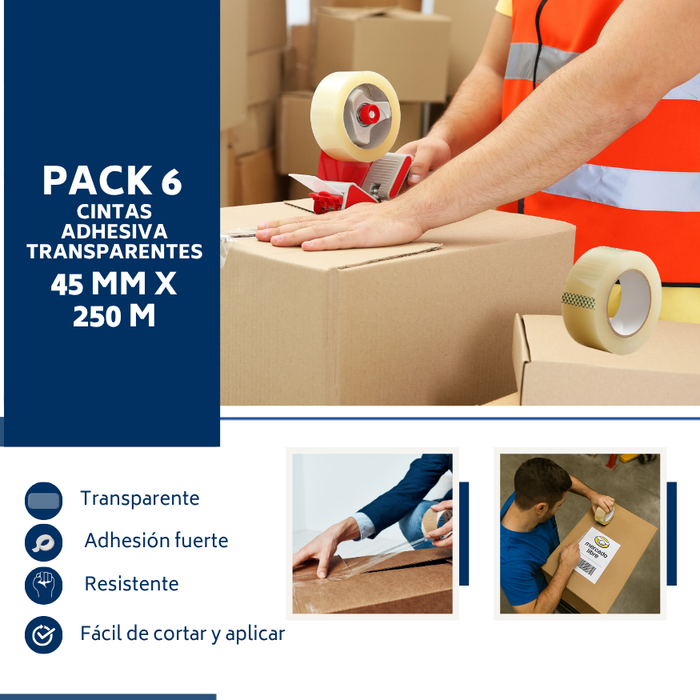 Cinta Adhesiva De Embalaje 45mmx250m Transparente Pack 6 - Transparente - Lisa