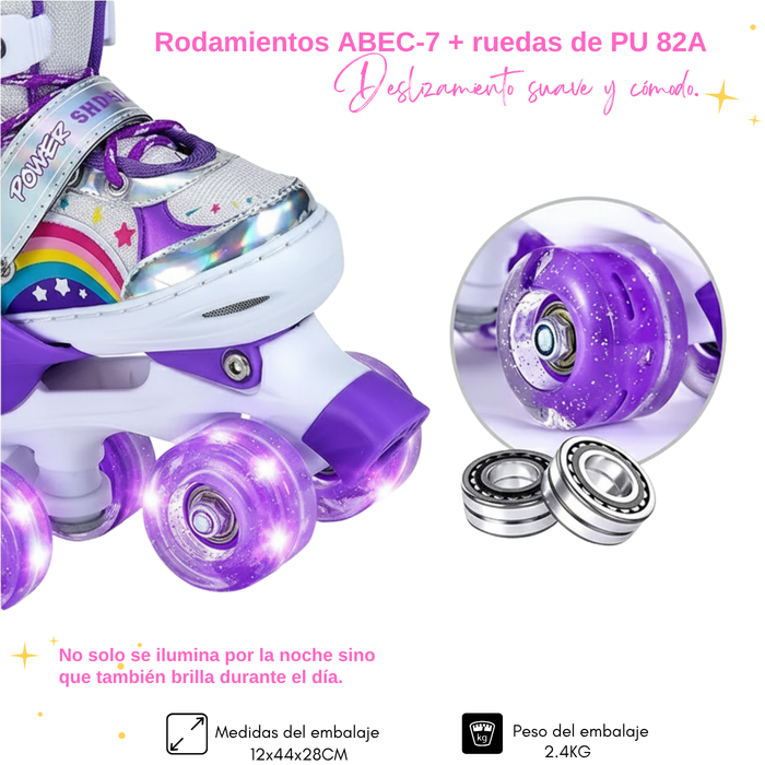Patines Rollers 4 Ruedas Ajustables Con Luces Led Niñas Morado 50.5 Mm S (29 - 33)