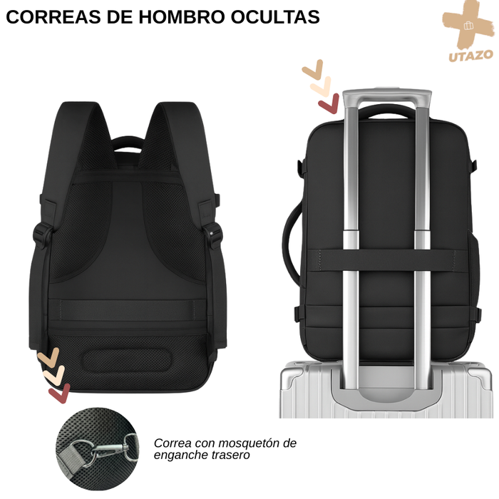 Mochila De Viaje Avión Con Usb Impermeable Laptop 15,6 35l Negro Liso