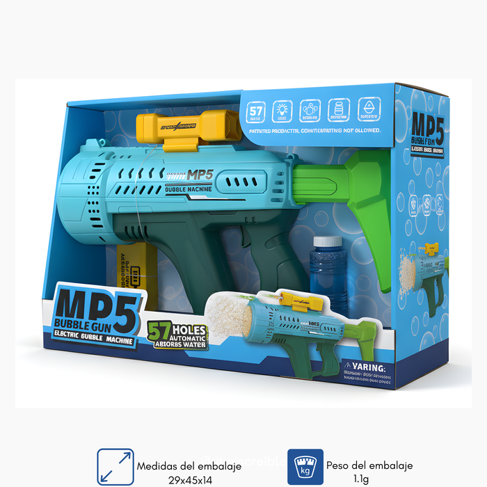 Pistola De Burbujas De Juguete Grande Mp5 Recargable Electrica Bazooka Verde