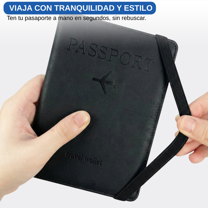 Funda Porta Pasaporte Con Tarjetero Y Sim Organizador Viaje Negro Liso