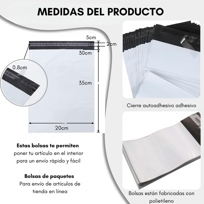 100 Bolsas De Plastico Courier Con Adhesivo Envio 20x35cm