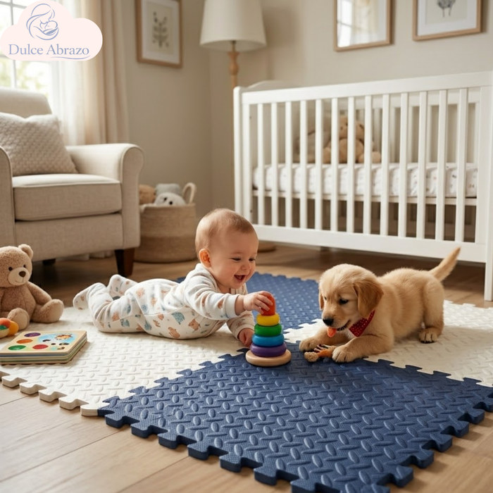 Piso Goma Eva Bebé 4 Piezas Alfombra Antigolpes Puzzle 60x60 Azul Acero