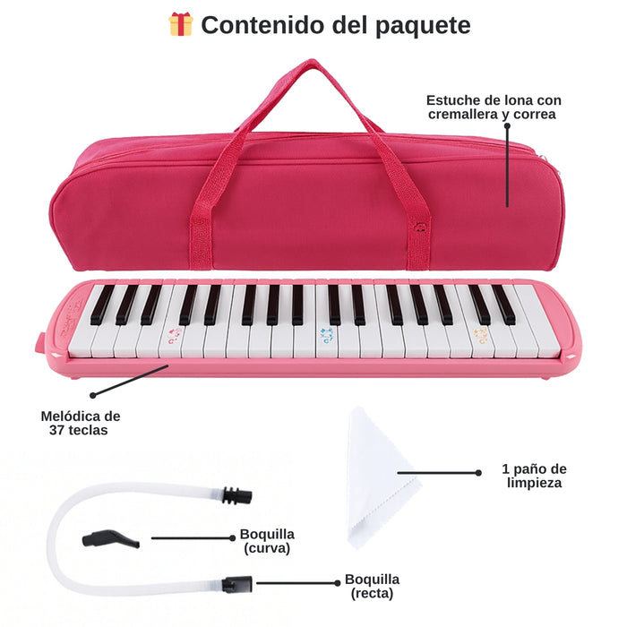 Melódica 37 Notas Escolar Teclas Y Estuche Rosa Instrumento