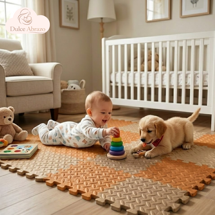 Piso Goma Eva Bebé 4 Piezas Alfombra Antigolpes Puzzle 60x60 Naranja