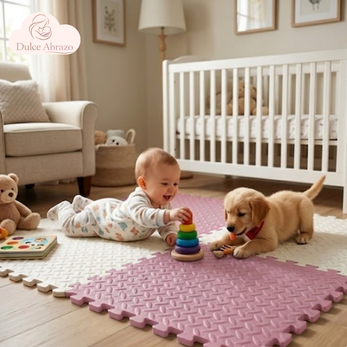 Piso Goma Eva Bebé 4 Piezas Alfombra Antigolpes Puzzle 60x60 Rosa