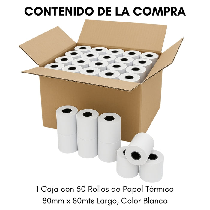 Caja 60 Rollos Papel Térmico 80mm X 80mm Largo Telotenemos Papel Para Impresora Térmica Papel Rollo Termico Boleta Factura Color Blanco