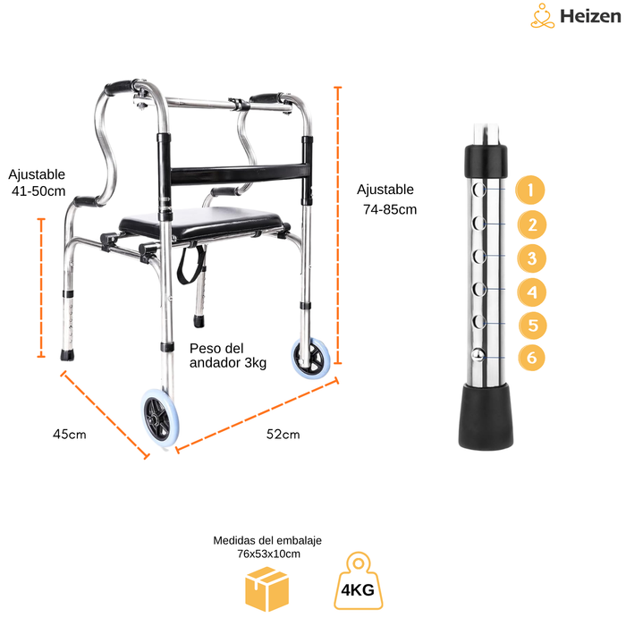 Burrito Andador Ortopedico Caminar Plegable 2 Ruedas Asiento