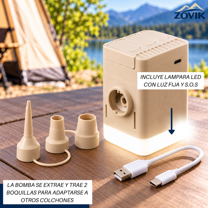 Colchon Inflable 2 Plazas Inflador Incorporado Camping Usb