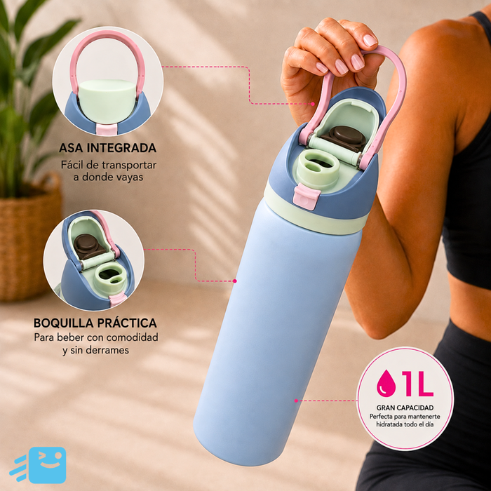 Botella De Agua 1000ml Termo Acero Inoxidable Térmico Lila