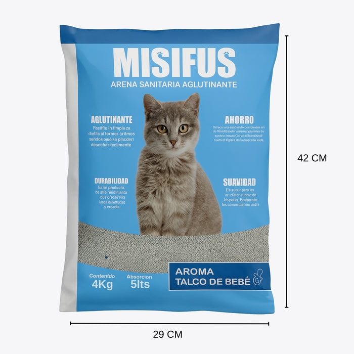 Arena Gato Sanitaria Aglutinante Misifus 4kg Talco De Bebé