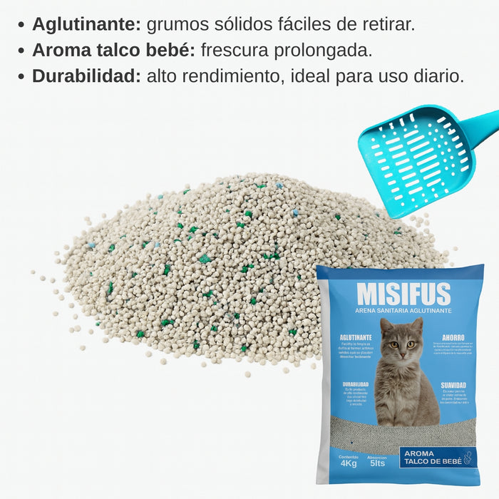 Arena Gato Sanitaria Aglutinante Misifus 4kg Talco De Bebé