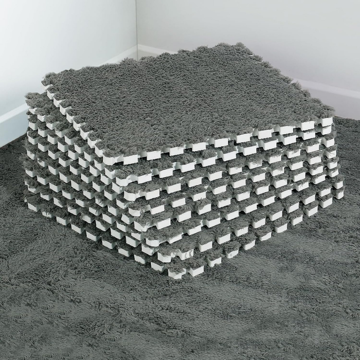Set 10 Alfombras Goma Eva Peluda Niños Piso Felpa 30x30cm Gris