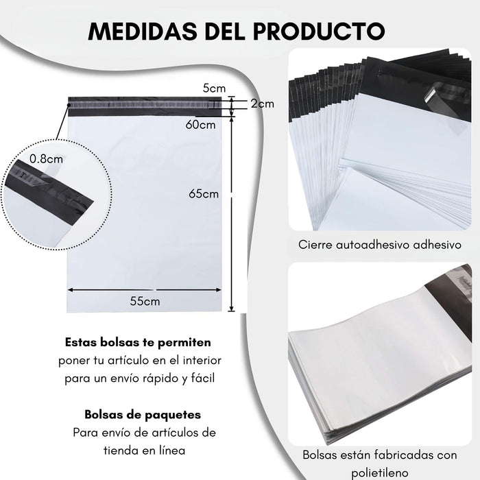 100 Bolsas De Plastico Courier Con Adhesivo Envio 55x65cm