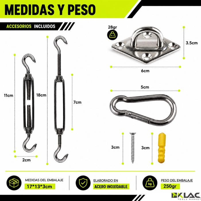 Kit De Instalacion Toldo Vela Gancho Soporte Anclaje 40pz