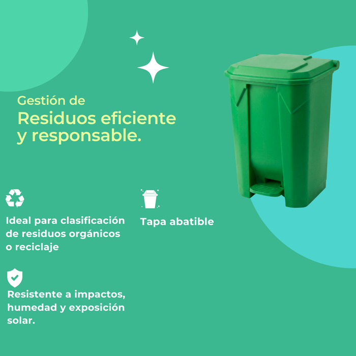 Basurero Contenedor De Basura 80l Verde Con Tapa Y Pedal