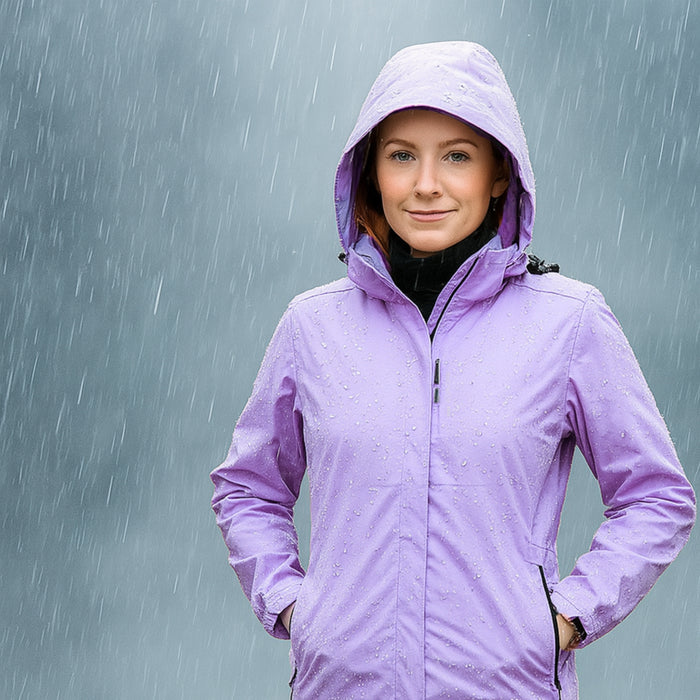 Chaqueta Corta Viento Termica Impermeable Transpirable Mujer Con Gorro Cierre Metalico