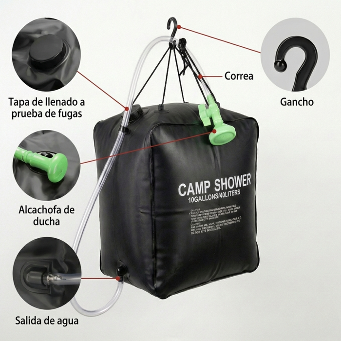 Pack 2 Ducha Portátil Baño Camping Solar Outdoor 40lts Negro