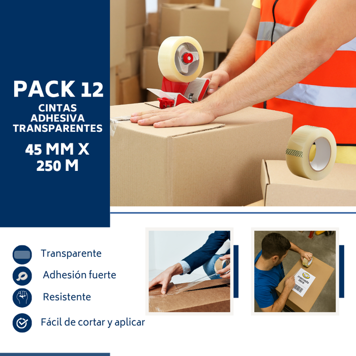 Cinta Adhesiva De Embalaje 45mmx250m Transparente Pack 12 - Transparente - Lisa