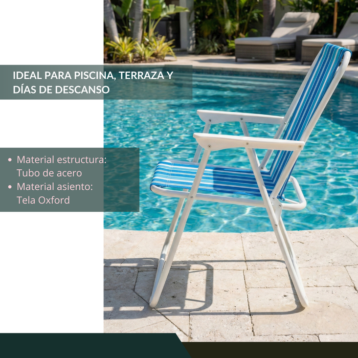 Silla Camping Plegable Playa Piscina Portátil Exteriores Azul
