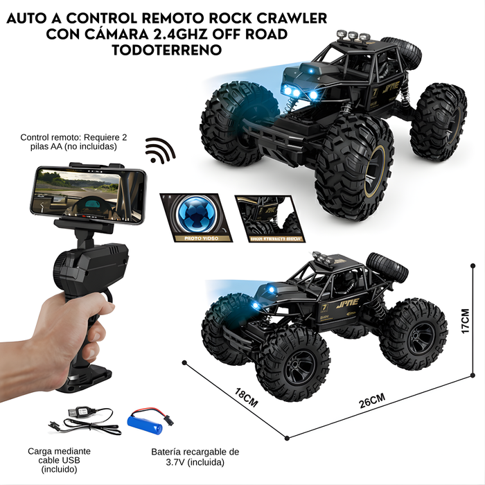 Auto Control Remoto 4x4 Rock Crawler Con Cámara Y Luces Led
