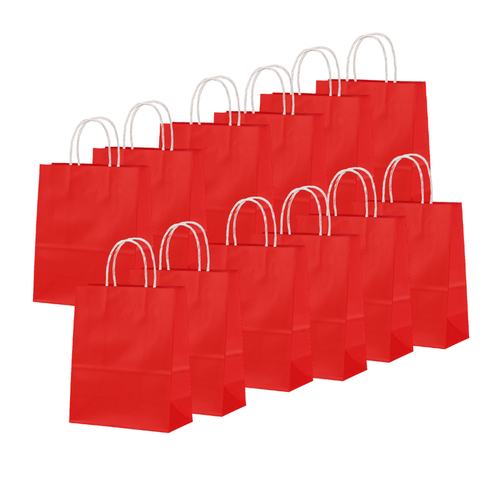12 Bolsas De Papel Kraft Con Asa 15x21x16cm Colores Liso