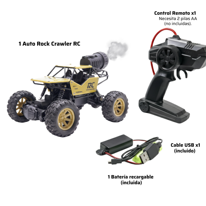 Auto Control Remoto Rock Crawler 2.4 1/18 Rc Humo 4x4 Dorado Oscuro