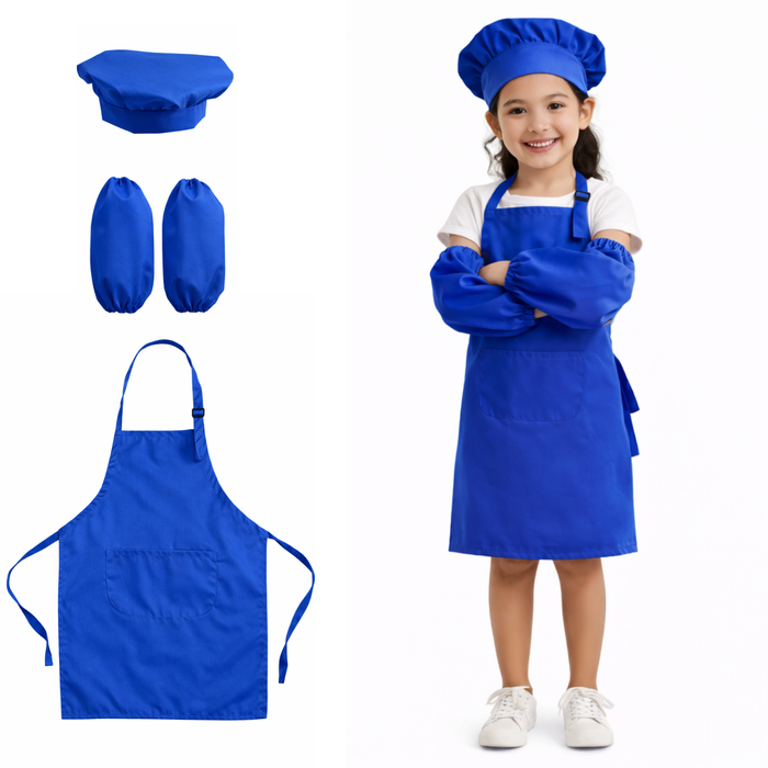 Set Delantales Cocina Infantil Gorro Mangas Protectores Chef Azul Talla Unica