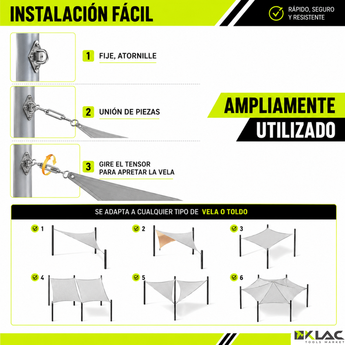 Kit De Instalacion Toldo Vela Gancho Soporte Anclaje 40pz