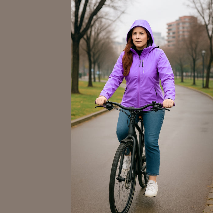 Chaqueta Corta Viento Termica Impermeable Transpirable Mujer Con Gorro Cierre Metalico
