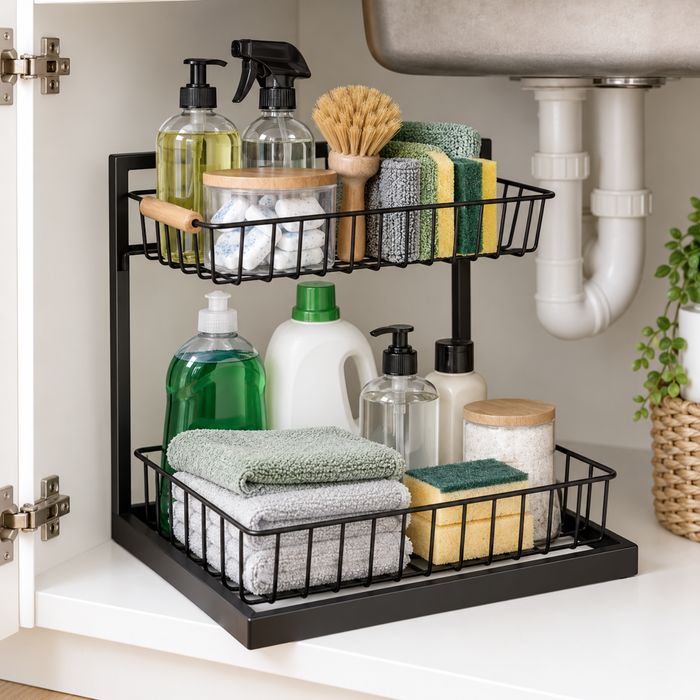 Organizador Estante Uso Bajo Lavaplatos 2 Nivele Cocina Baño