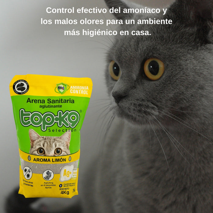 Arena Aglutinante Topk9 4kg Limon Iones De Plata/carbón