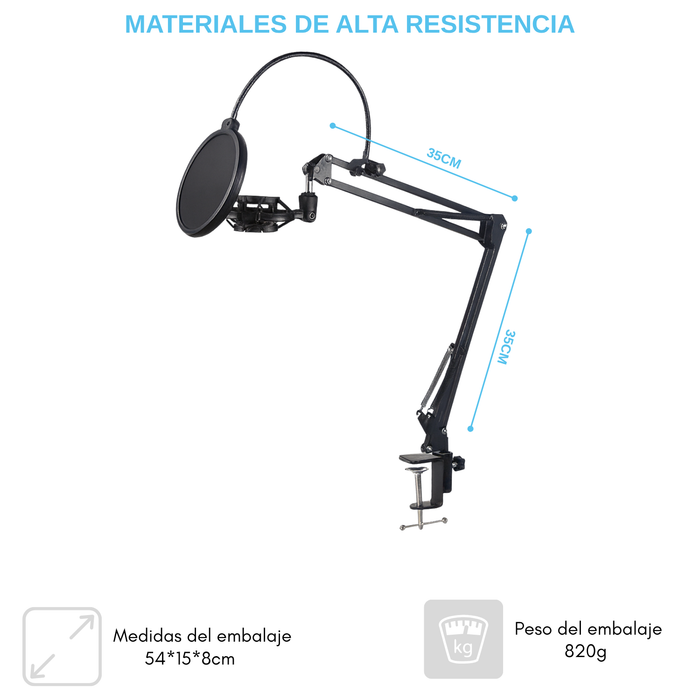 Kit Profesional Brazo Microfono Antipop Soporte Araña Studio