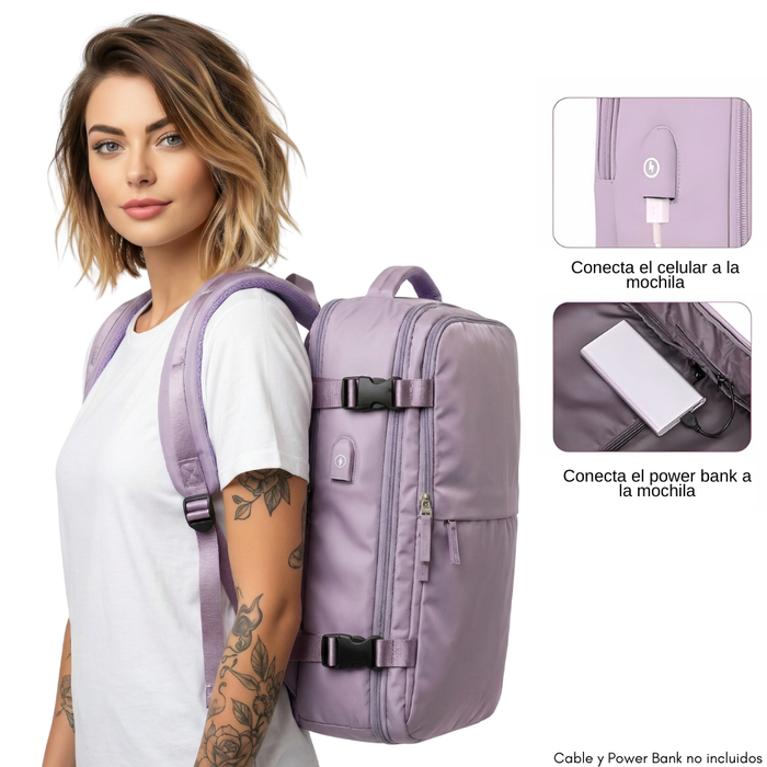 Mochila Cabina Bolso Mujer Viaje Avion 20lt Puerto Usb Utazo