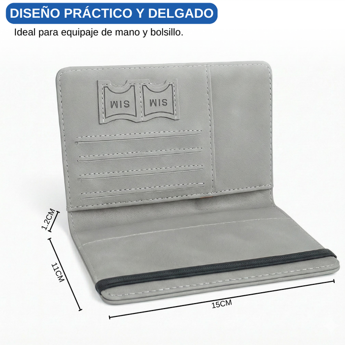 Funda Porta Pasaporte Con Tarjetero Y Sim Organizador Viaje Gris Liso