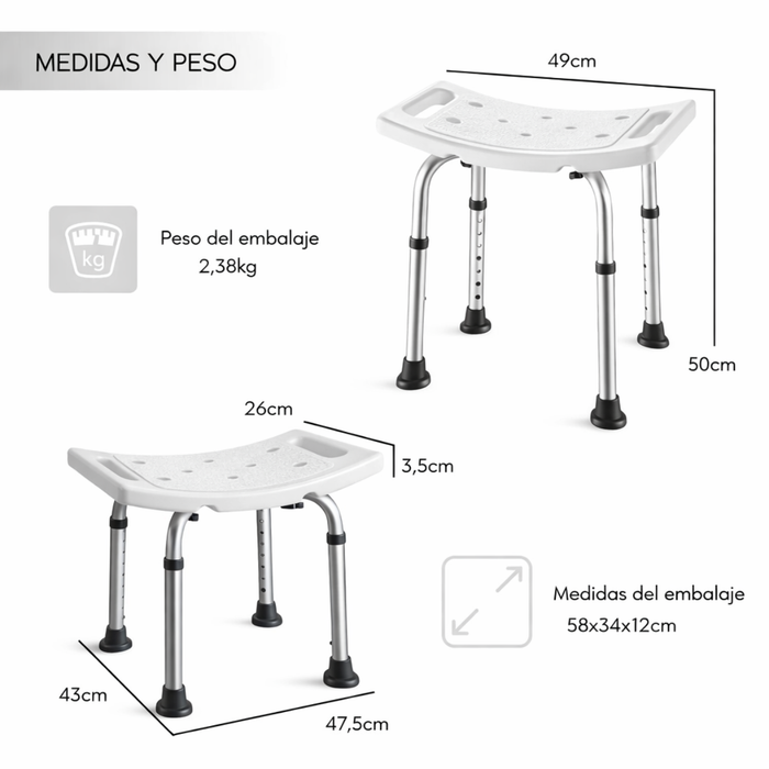Silla Baño Ajustable Antideslizante Soporte De Ducha 130 Kg